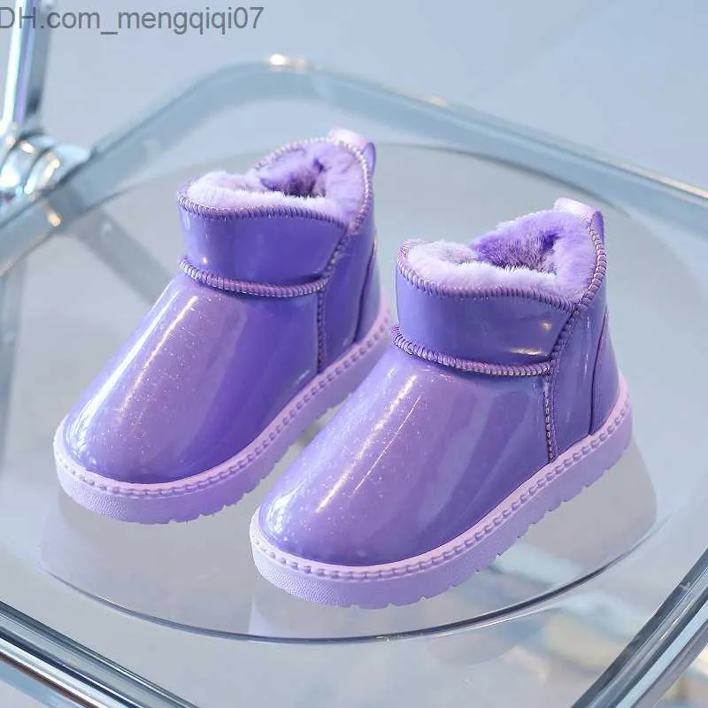 Кроссовки детские девочки повседневные снежные ботинки универсальные зимние новое корейское стиль фиолетовый простые водонепроницаемые детские модные мальчики круглые ботинки Z230726