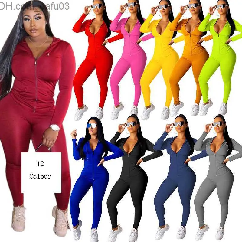 Tracksuit Colours Women's Casual Solid Color Two Piece Tracksuit Set, Fall Winter ...