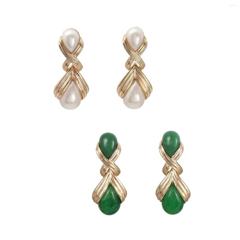 Stud Earrings And American Wind Act The Role Ofing Drops Stone Pearl Inlaid Alloy Long Personality Fashion