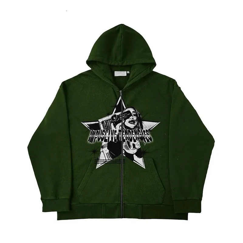 Sweats à capuche pour hommes Sweats Y2k Veste pour femme Vert Sweat à capuche surdimensionné Vêtements Zip Hip Hop Streetwear Graphic Print Harajuku Grunge Sweat-shirt gothique 230725