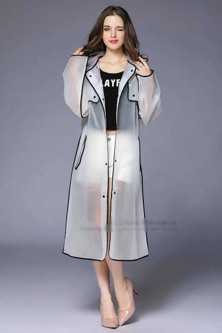 New Fashion EVA Clear Raincoat Womens With Hat Waterproof Long