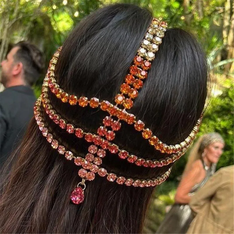 Hoofddeksels Mode Multi-gelaagd Rood Strass Haarketting Bruid Bruiloft Gepersonaliseerde Luxe Accessoires Groothandel