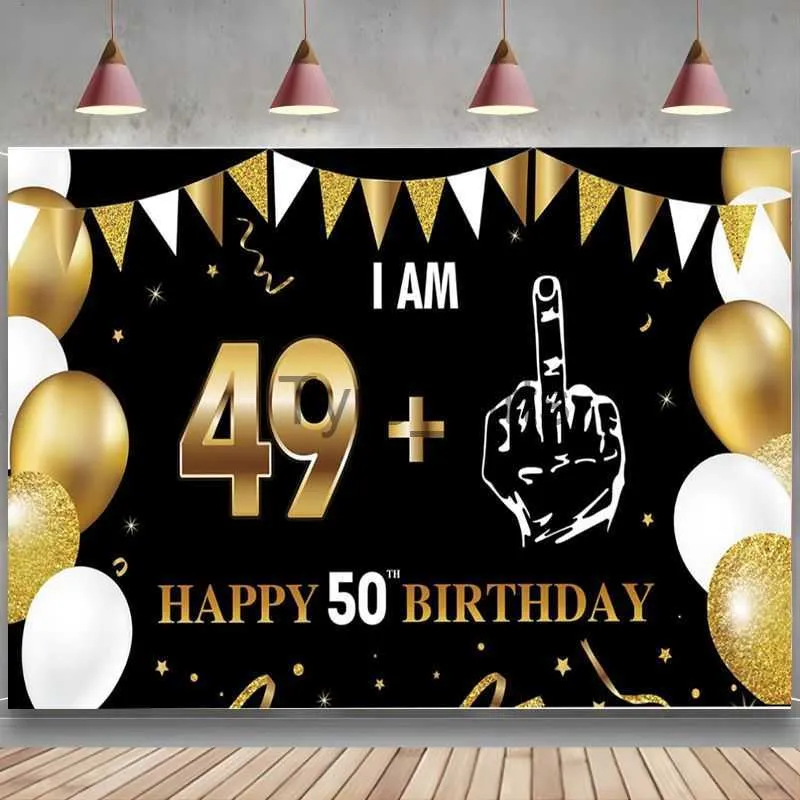 Materiał w tle 50. Dekoracja urodzin jestem A A a 49+1 Banner Tło Mężczyzna i żeńskie czarne złoto przyjęcie urodzinowe z 50. urodzinami x0724