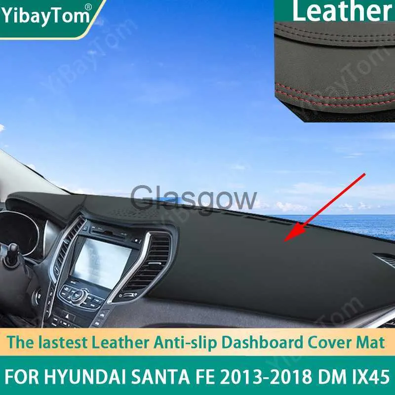 Bilsolskade Antiskratched PU -läder instrumentpanel Anitslip AntiUV Cover Mat för Hyundai Santa Fe 20132018 DM IX45 utan lagringsbox X0725