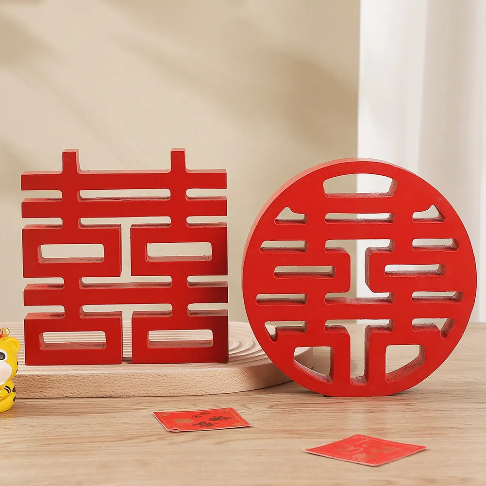 Red Chinese Word Double Happiness Blessing Model Wood Crafts For Wedding Festival Decorazione di articoli per l'arredamento della casa