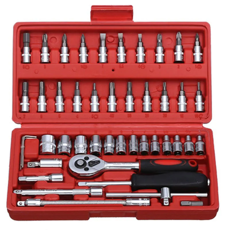 Schroevendraaiers 46PcsSet Auto Repair Tool Set Ratelsleutel set combinatie tool Wrench Batch Head Ratchet Pawl Socket Spanner Schroevendraaier 230724