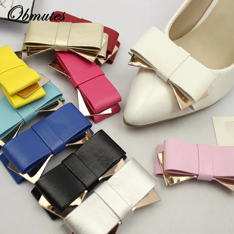 Shoe Parts Accessories 1 Pair Fashion Metal Shoes Decorations Faux Leather Decorative Colorful Bow Shoes Charm Jewelry Clip Pairs DIY Shoe Accessories 230724