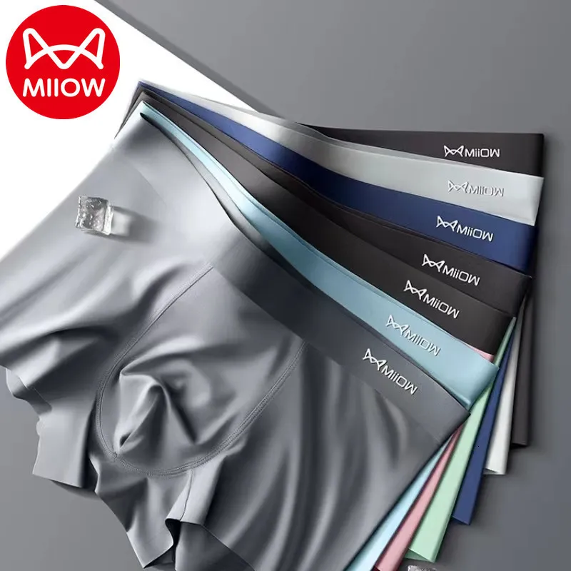 Underpants MiiOW 3pcs AAA Conductive Antibacterial Men Underwear 120S Ice Silk Fabric Men's Panties Sexy Seamless Boxer Shorts Underpants 230724