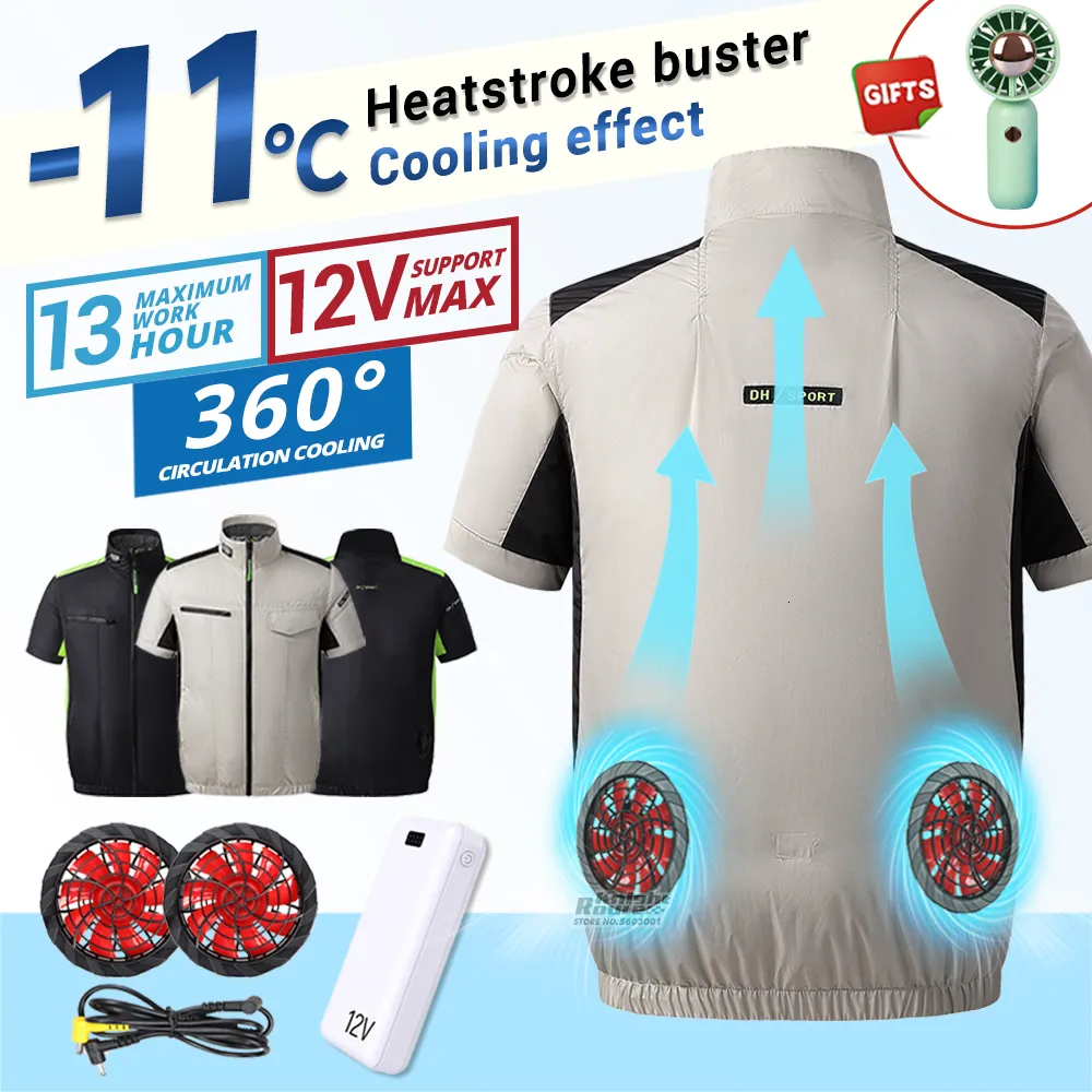 Heren Tanktops 12V Zomer Fan Vest Dames Heren IJsvest Camping Opladen Airconditioning Kleding Koelvest Hoge temperatuur Werkvissen 230724