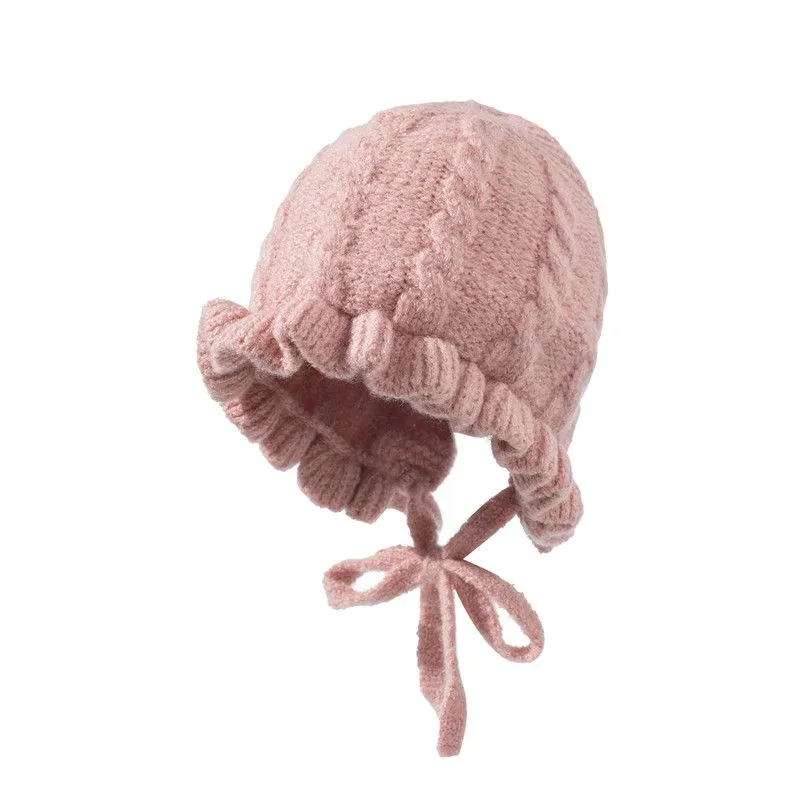 Winter Baby Girls Toddler Solid Print Hatts With Ruffle Design Casual Caps Headwear DD732