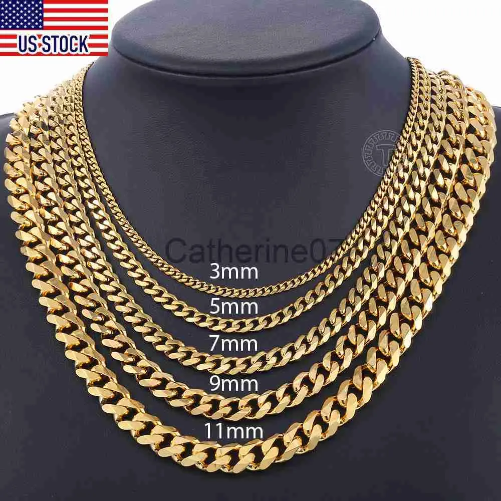 Pendant Necklaces Mens Necklaces Chains Stainless Steel Black Gold Silver Color Necklace for Men Women Curb Cuban Jewelry 3/5/7/9/11mm DLKNM08 J230725