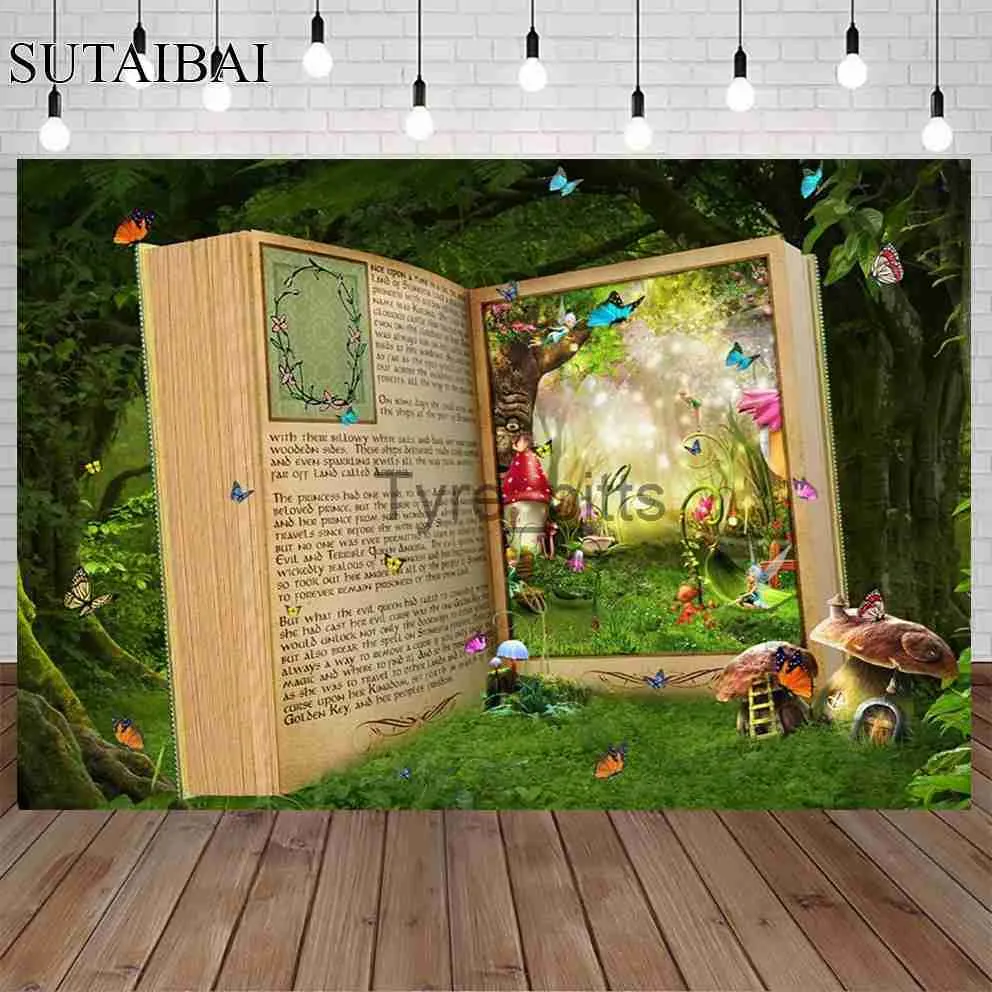 Materiale di sfondo Primavera Affascinante Foresta Sfondo Fata Foresta Pasqua Fungo Paese delle Meraviglie Baby Shower Compleanno Bambini Libro Magico Banner Decorazione x0724