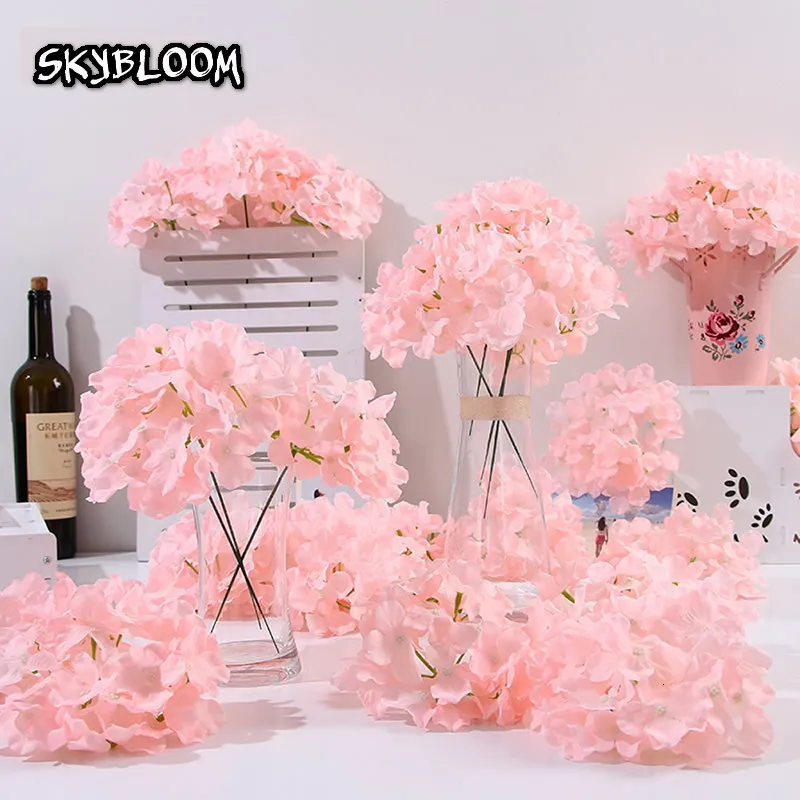 Dried Flowers 50pcs Artificial Hydrangea Head Silk Flower Heads Wedding Path Ball Home el Decor DIY Wall Accessories KB05 230725