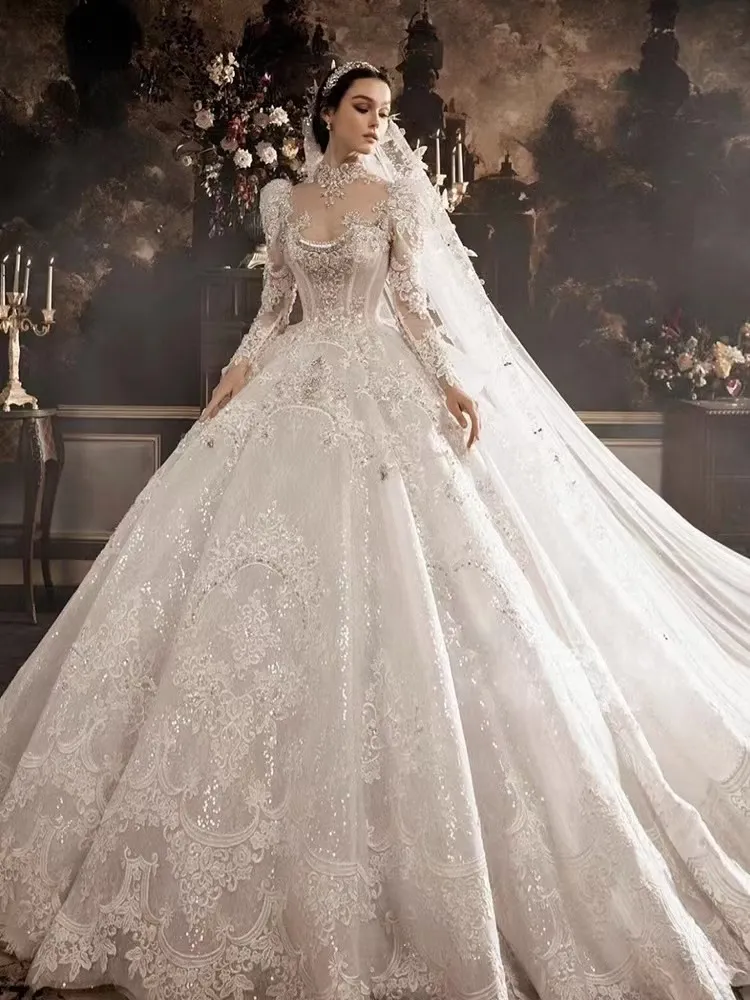 Modern Long Sleeves Lace Wedding Dresses Summer Bohemian A Line Bridal Gowns Appliques Robe de mariee With Court Train Plus Size Sweep Train Lace Up Bridal Party Gowns
