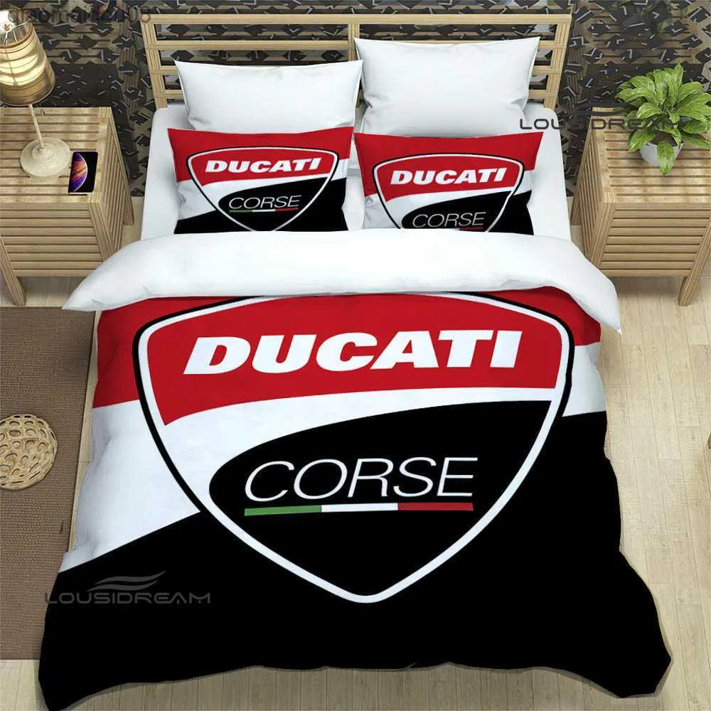 ducati moto imprimé ensembles de literie fournitures de lit exquises ensemble housse de couette lit couette ensemble ensemble de literie cadeau d'anniversaire de luxe L230704