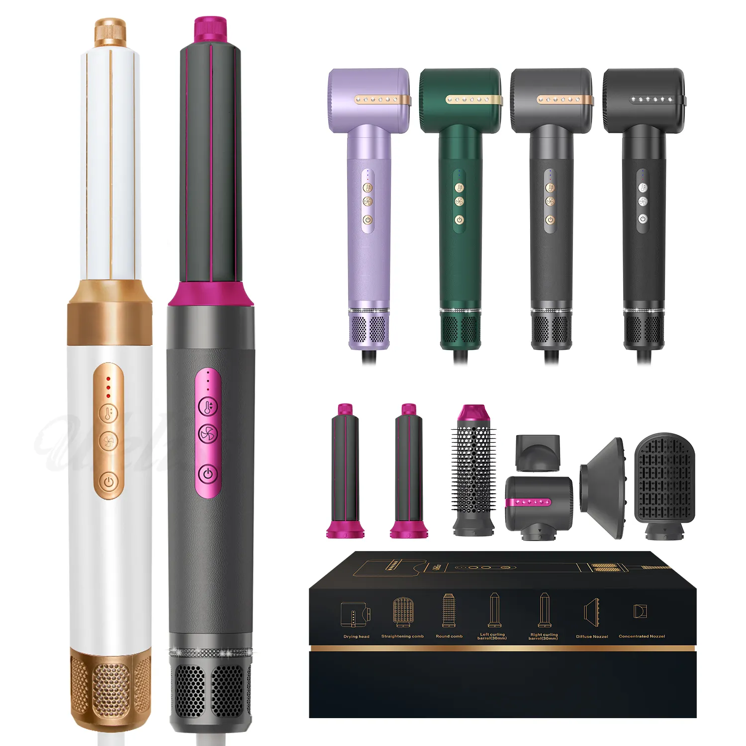 7 I 1 Auto Wrap Wholesale Cheader Professional Professional Hot Cold 1200W Hair Brush Comb One Step Airbrush Wacher Dryer