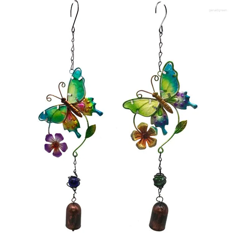 Jewelry Pouches Butterfly Glass Colored Painting Metal Wind Chime Iron Crafts Pendant Creative Garden Pastoral Gifts Outdoor