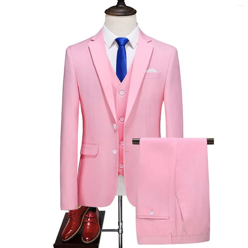 Agasalhos masculinos terno de casamento elegante fino cor sólida conjuntos de escritório de negócios tamanho grande formal masculino blazer calças coletes conjunto de 3 peças