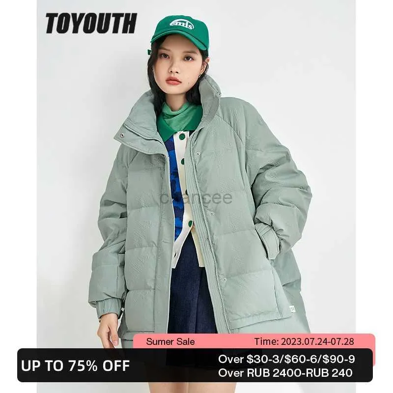 Femmes Parkas Toyouth Femmes Épais Vers Le Bas Veste 2022 Hiver Col Montant Duvet De Canard Blanc Chaud Coupe-Vent Manteau Beige Vert Casual Chic Outwear HKD230725