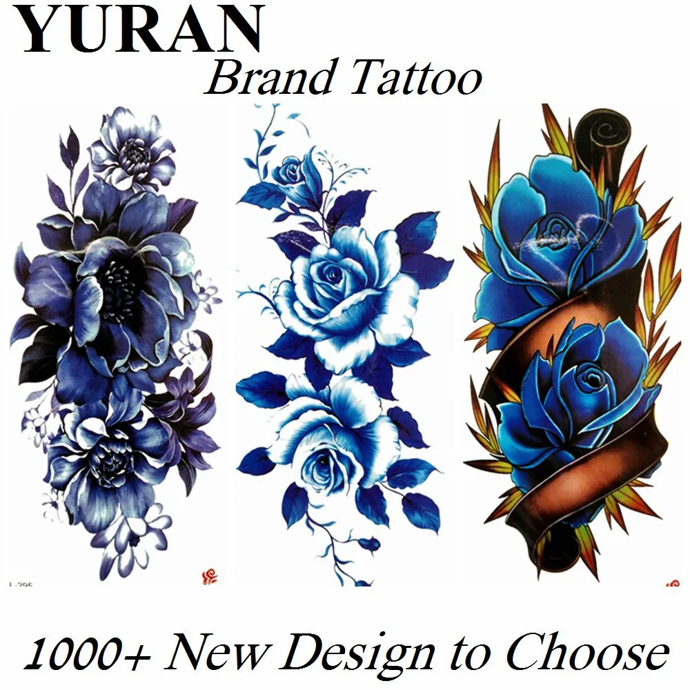 Seksowne niebieskie kwiat Rose Peony tymczasowe tatuaże Duże naklejka fałszywy wodoodporny tatuaż dla kobiet dziewczyn