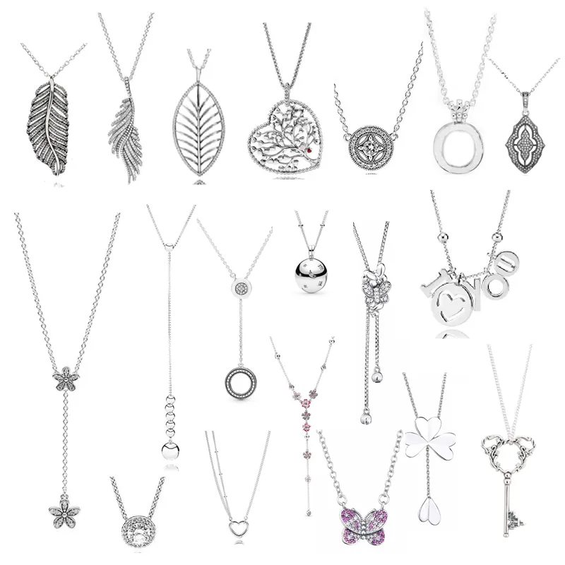 LR 2023 nouveau 925 argent papillon feuilles fleur clé gland collier breloque mode classique femmes bijoux ami Gif amour Type