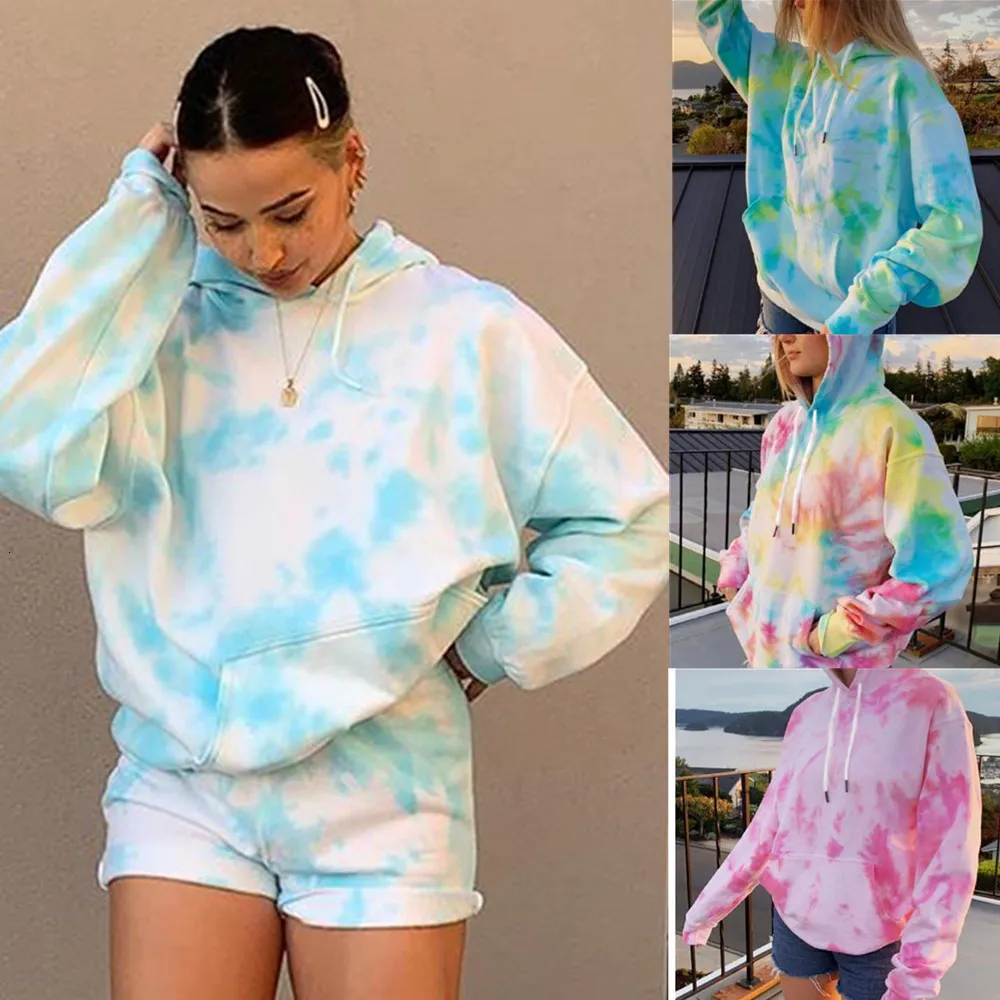 Sweats à capuche pour femmes Sweats Harajuku Sweat à capuche Tie Dye surdimensionné Femme Mode des années 90 Ulzzang Imprimé Rose Sweat Filles Kpop Hiphop Streetwear Sweat à Capuche Hiver 230726