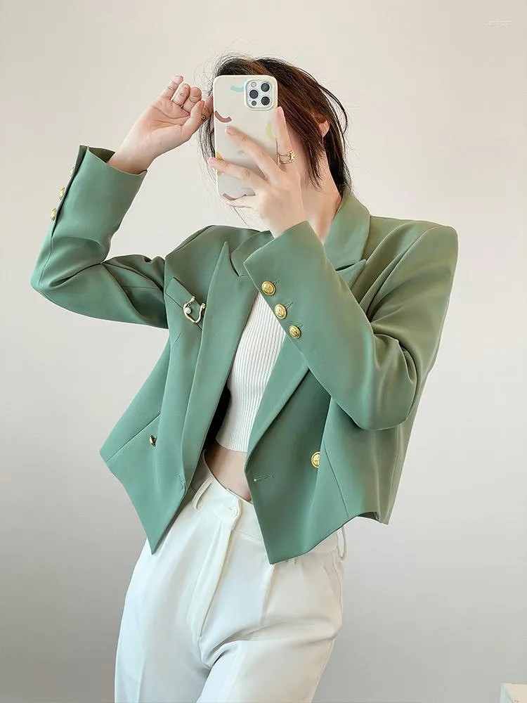 Frauen Anzüge Mäntel 2023 Frühling Herbst Elegante Casual Grün Kurzen Anzug Blazer Koreanische Mode Slim Fit Langarm Frauen Blazer