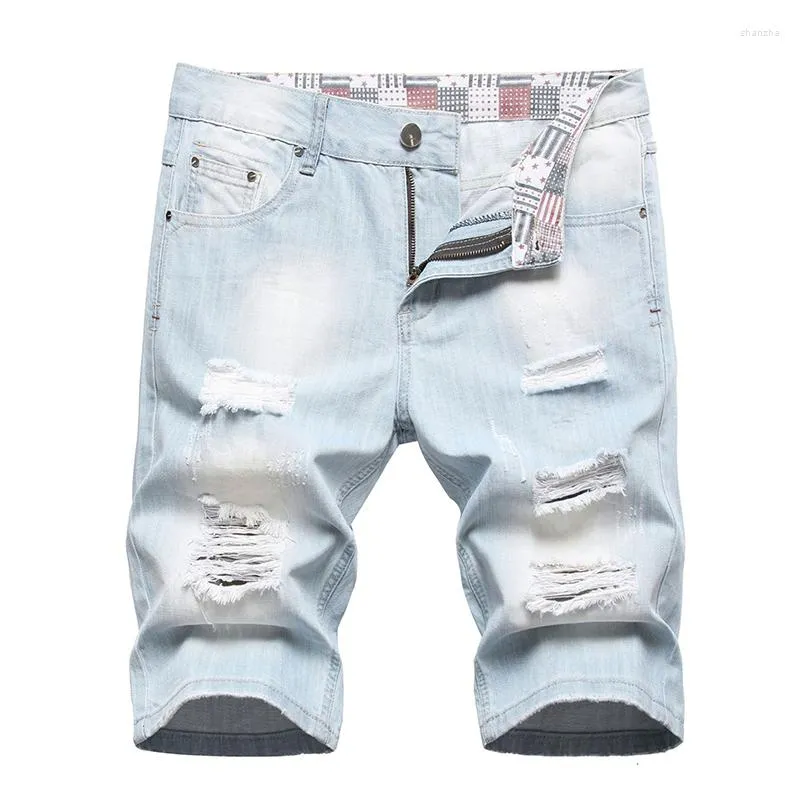 Shorts masculinos 2023 moda verão jeans curto rasgado bermuda de algodão fino casual jeans respirável tamanho masculino 28-42