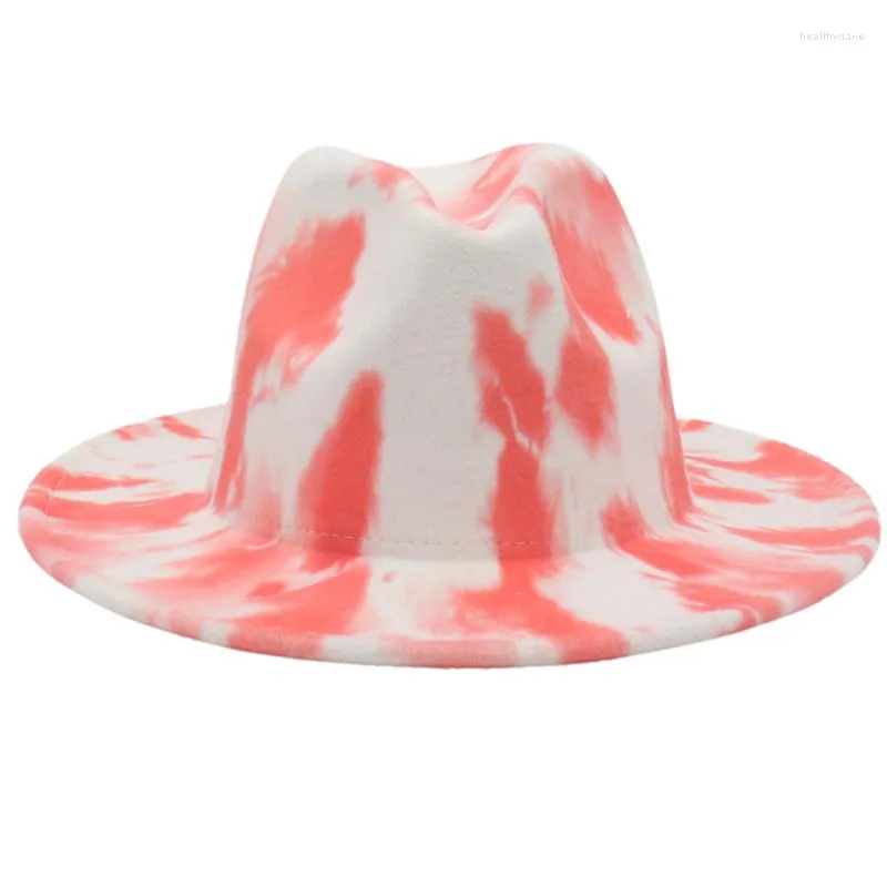 Bérets Graffiti impression Jazz chapeau haut de forme femmes hommes automne large bord Fascinator cravate-teinture Fedora pour fête mariage Panama feutre casquette