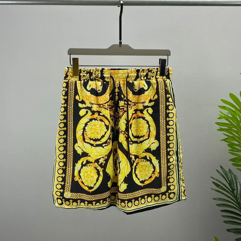 Men Short With Pockets Golden Print New Men's Swim Trunks Quick Dry Beach Shorts Swiming Trunks Swimwear Bathing Suits