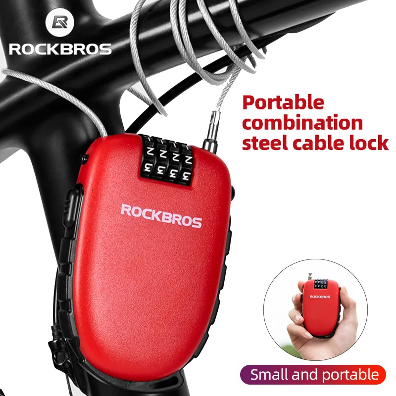 Bike Locks ROCKBROS Portable Password Bike Lock Motorcycle Helmet Wire Lock Bicycle Anti-theft Cable BMX Scooter Safety Padlock Accessories 230725