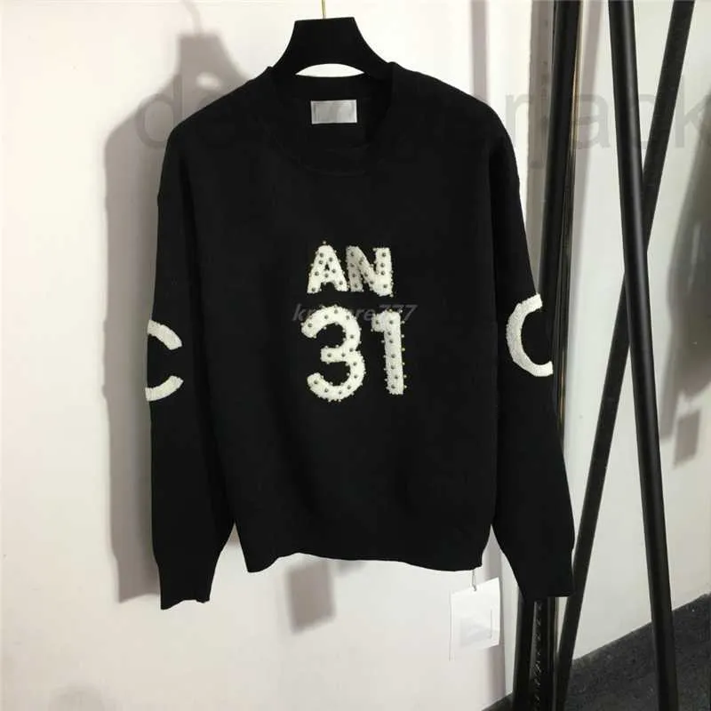 Women's Sweaters Designer Brand Crew Neck Knits Sweater Tops With Letters Beads Milan Runway Crop Top Shirt Clothing High End Elasticity Pullover 1PDR