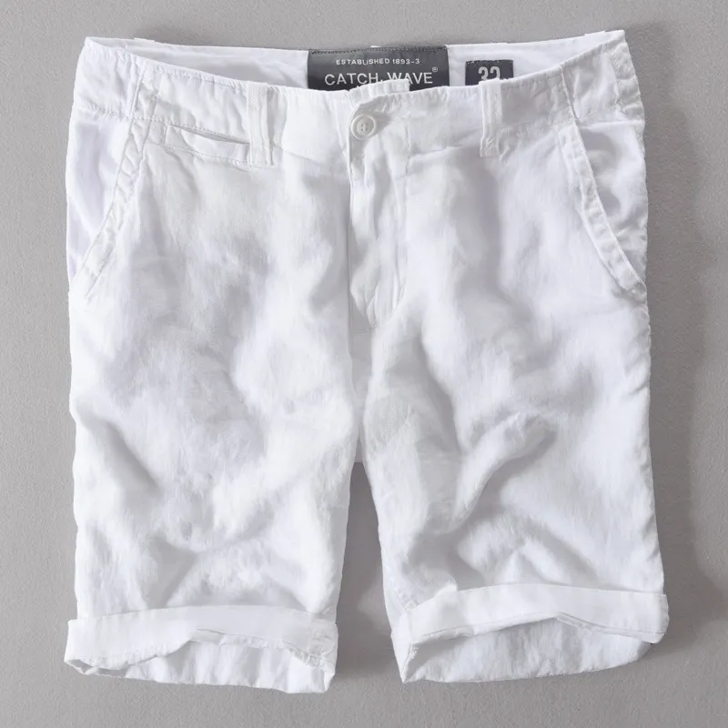 Designer nova marca de linho praia shorts masculino branco 5 cores cintura média roupa de banho solta bermudas shorts para homens casuais curtos 38