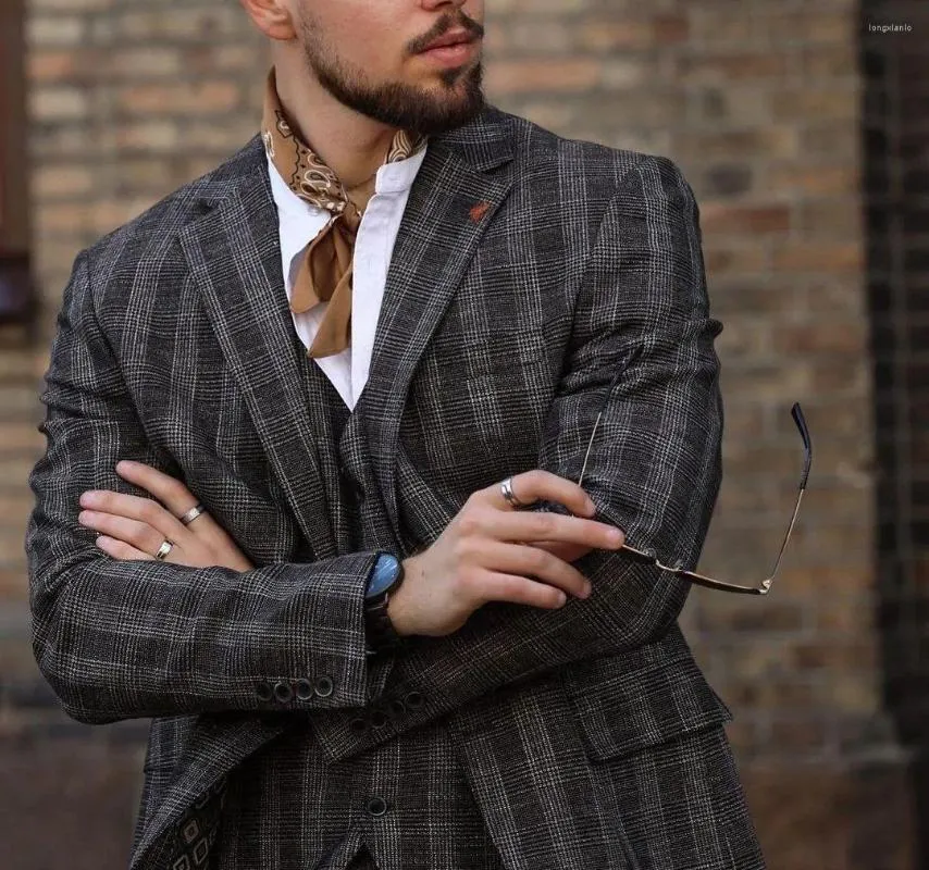 Charcoal Pinstripe Suit Men Blazer Vest Pants Single Breasted Plaid Dark Gray Tuxedo Slim Fashion Wedding Formal Work Causal Tailored From Longxianlo 144.59 DHgate.Com