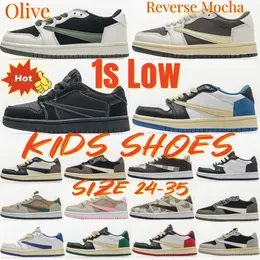 Shoes Kids 1s Low Travis Basketball 1 Olive Boys Running Sneakers Children Designer Reverse Mocha Youth Toddler Black Phantom Trainers Girls Kid Fragment Shoe 22-35