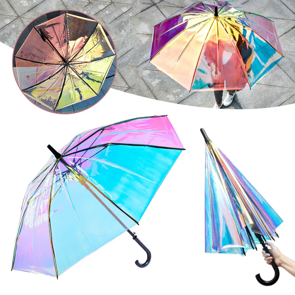 Parasol błyszczące damskie parasol moda tęczowa laser odblaskowy parasol wodoodporny j uchwyt 230726