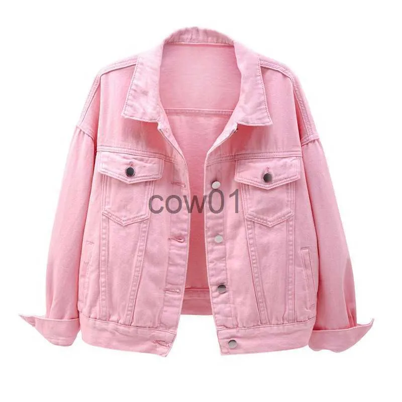 Women's Jackets Women's Denim Jacket Spring Autumn Short Coat Pink Jean Jackets Casual Tops Purple Yellow White Loose Tops Lady Outerwear KW02 J230726