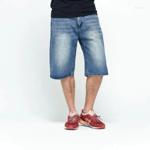 Heren Shorts Denim Mannen Losse Fit Gewicht Zomer Lange Korte Man Baggy Plus Size Mannelijke Kleding 40 42 44 46 Blue Jeans Rijbroek