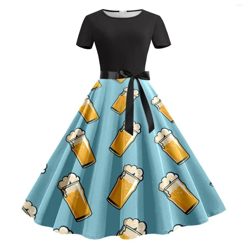 Vestido de coquetel vintage para mulheres da mulher da mulher da Oktoberfest, na altura da manga curta, uma buzina elegante para mujer 2023