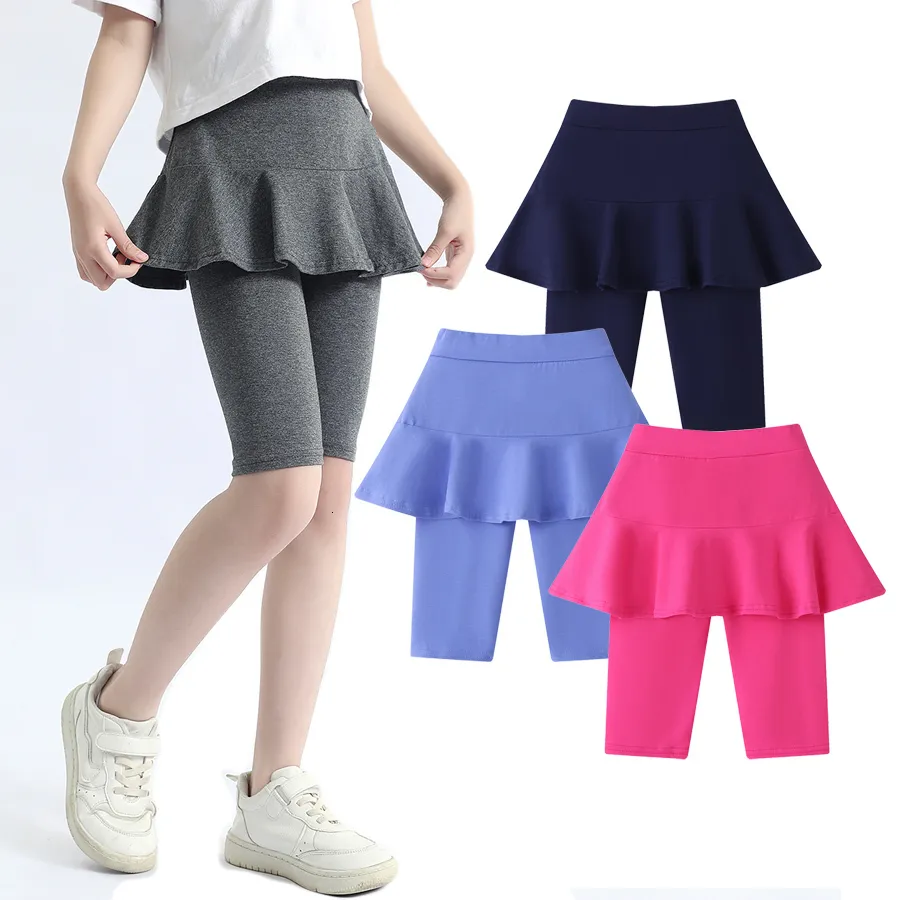 Trousers SheeCute Summer Girls Knee-length Skinny Cotton Leggings Baby Kids Candy Color Pants With Skrit RB001 230725