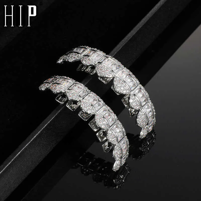 Hip Hop 1 Set Baguette Steine Iced Cz Zähne Kappen 2 Farben Kubikzircon TopBottom Charm Grills für Männer Frauen Schmuck 230726