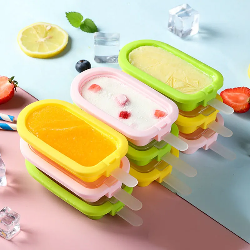 Narzędzia lodów 6pcs silikonowa pleśń z pokrywką do drążka do popsicle DIY Molde Helado Silicona 230726