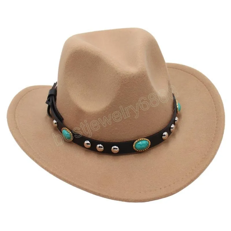 Chapeau de Cowboy Western avec Ceinture Turquoise Rose Vif Bord Courbé Feutre Panama Cap Cowgirl Fedoras Chapeau de Soleil pour Femmes Hommes