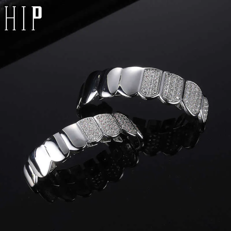 Hip Hop Half Cz Tanden Caps Bling Iced Kubieke Zirkoon Micro Pave Top Bottom Charm Grills Set voor Mannen vrouwen Sieraden Gif 230726