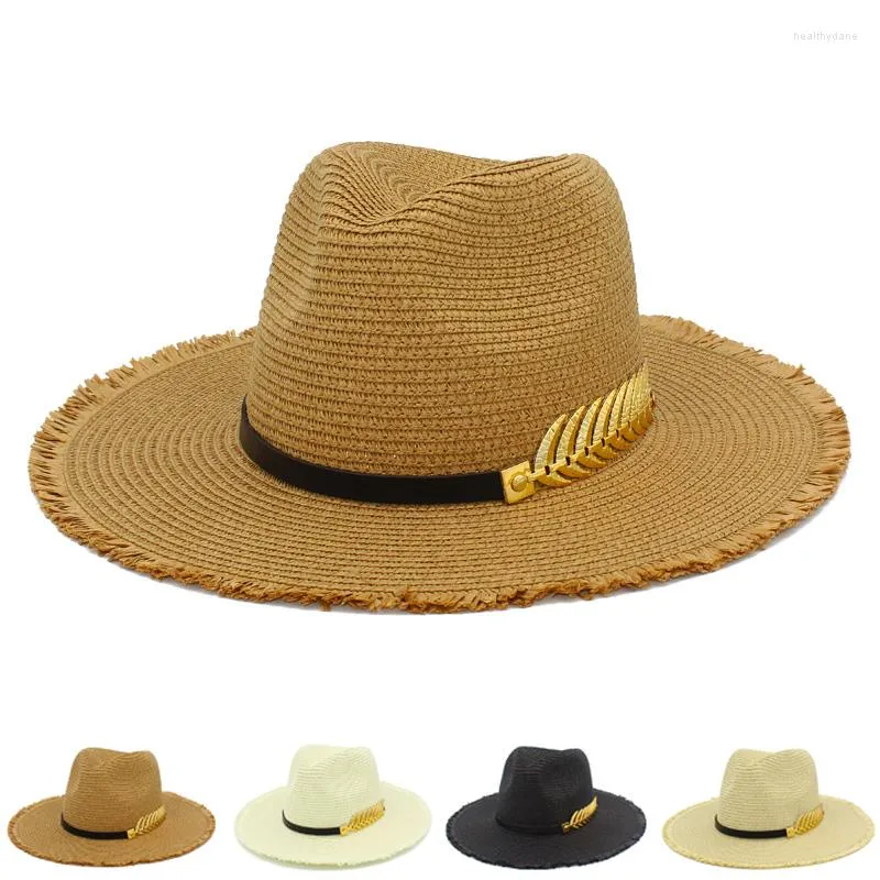 Berets Mode Stroh Fedora Hut Frauen Männer Fedoras Hüte Trilby Caps Sommer Leder Gürtel Jazz Sonnenhut Kappe Chapeau Gebläse Sonne