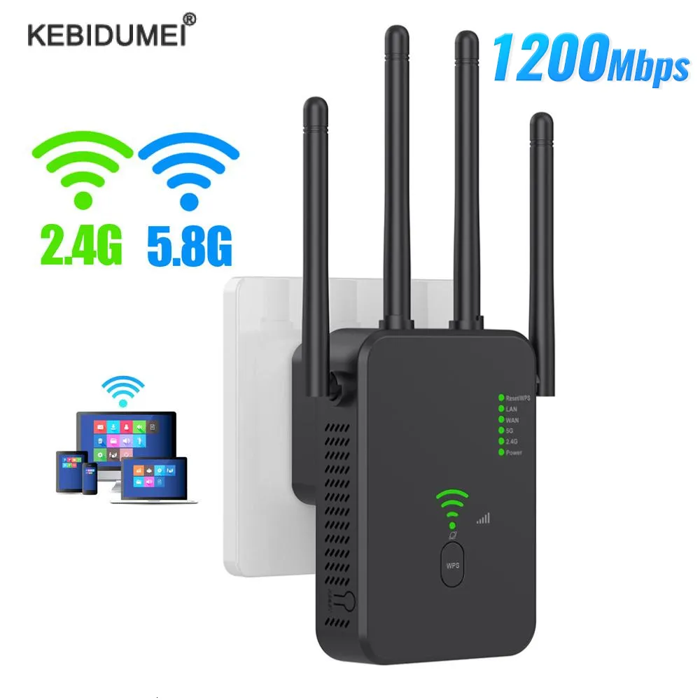 Routers Wireless 5G WiFi Repeater 1200Mbps Router Wifi Booster Dual Band Long Range Extender 5Ghz Wi-Fi Signal Amplifier Repeater 230725