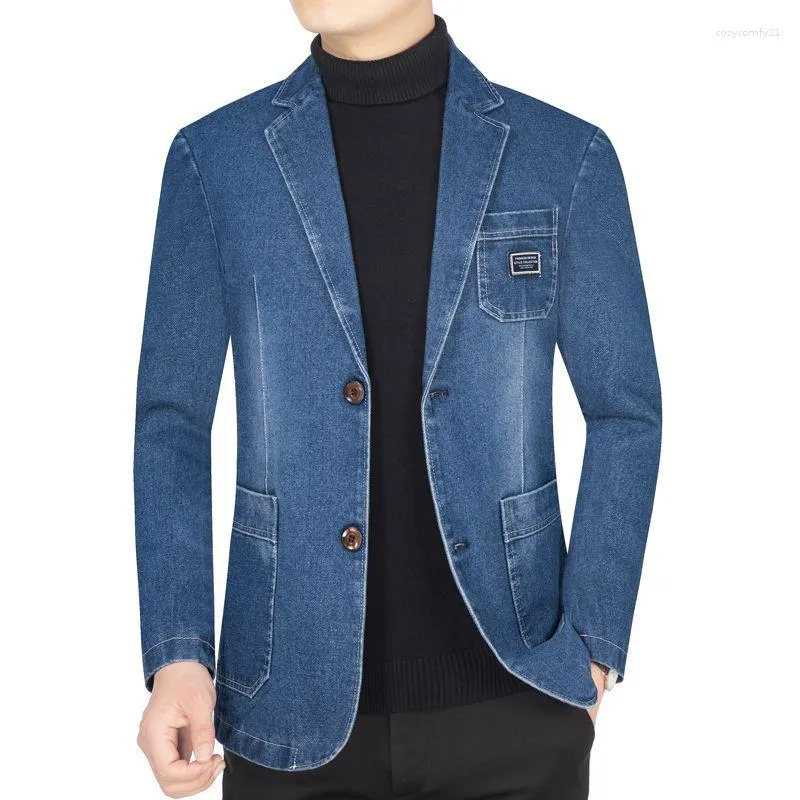 Men's Suits Denim Suit Jacket Long Sleeve Single Breasted Pocket Jeans Coat Spring Autumn Clothing Casualt Tops Blazers