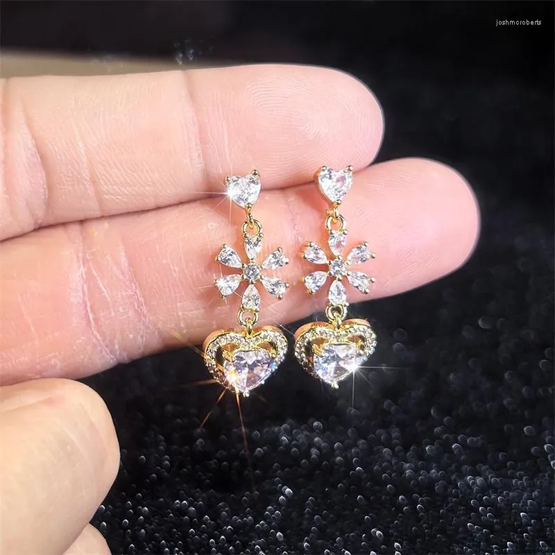 Boucles d'oreilles pendantes breloque femme mignon petit nœud papillon amour coeur goutte pour les femmes mariage couleur or bijoux