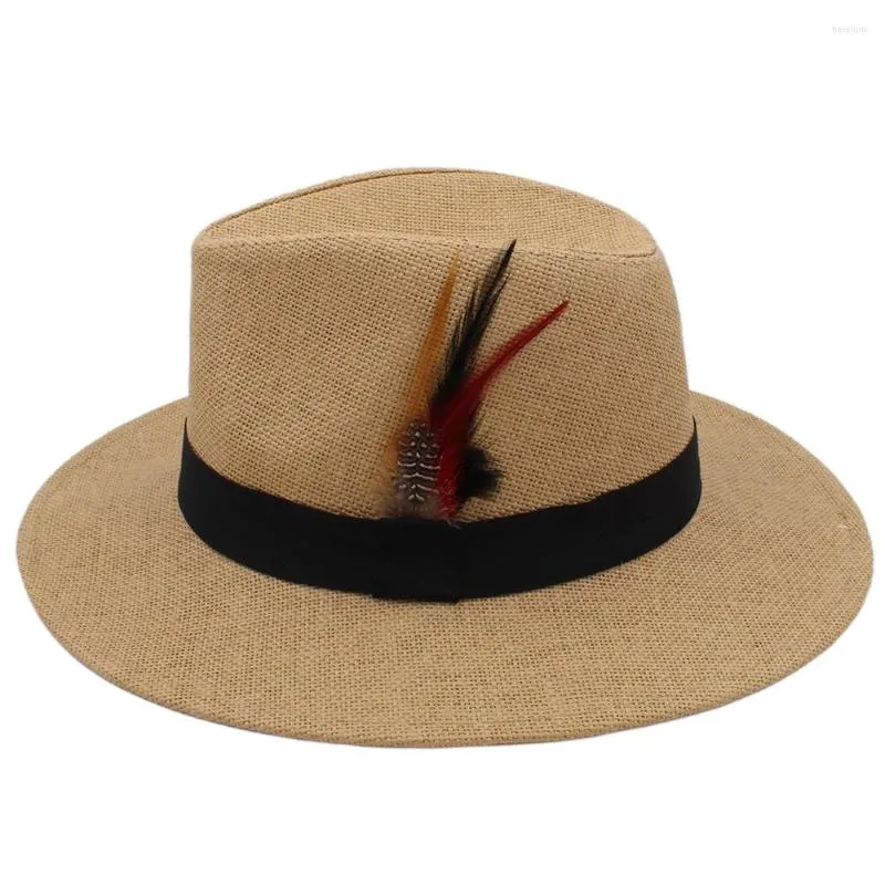 Berets Men Women Women Strain Paname Hats Summer Wide Brim Fedora Sunhats Feath