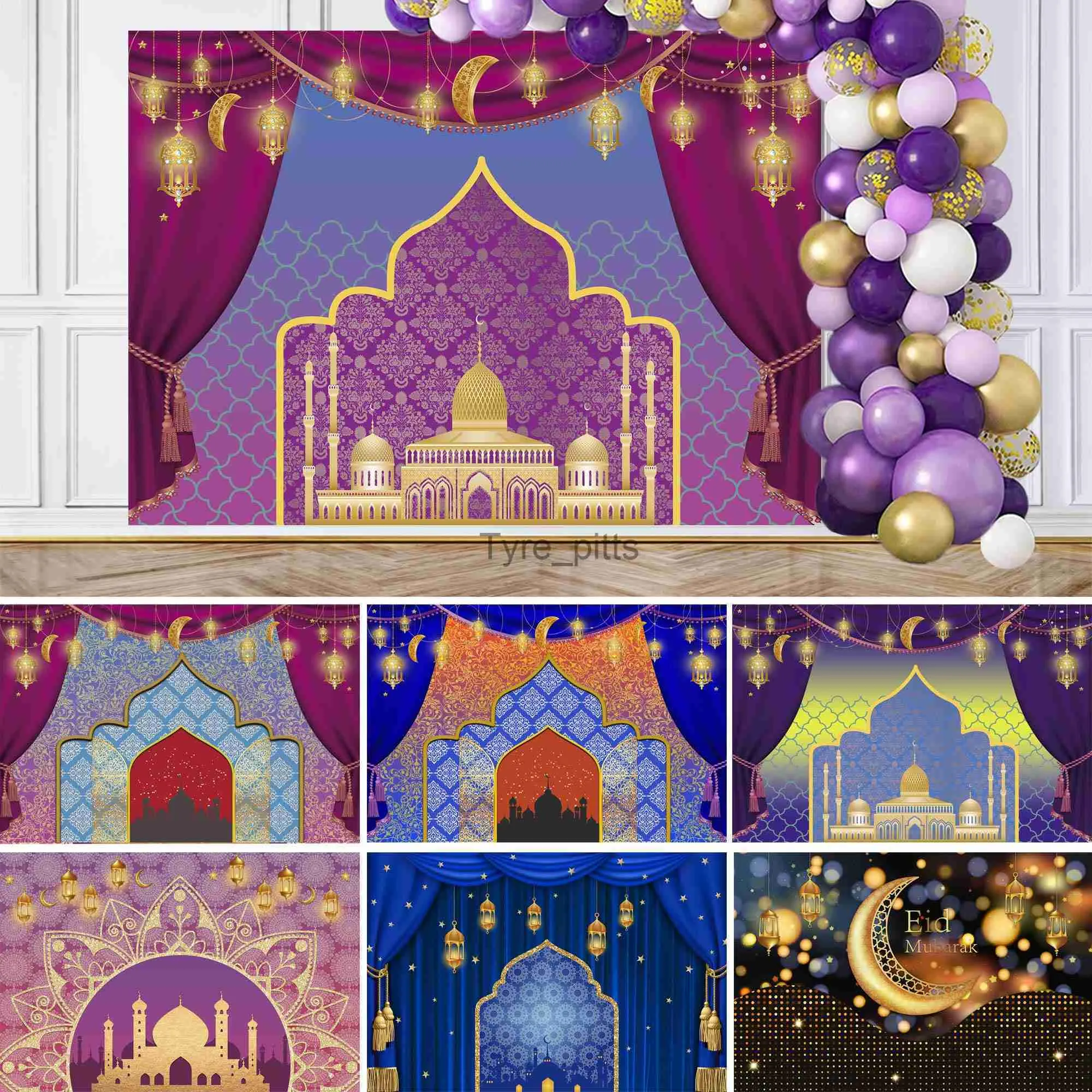 Bakgrundsmaterial Aladdins födelsedagsfest Bakgrundsdekoration Marocko Baby Shower Banner Golden Palace Landscape Wall X0725